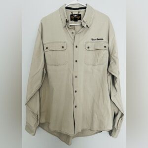 Harley Davidson corduroy Khaki button down shirt. Sz XL.